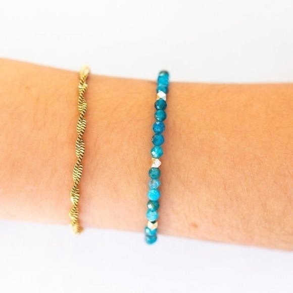 Teal Blue Gemstone Beaded Bracelet Stacking bracelet apatite gemstone bracelet - Picture 3 of 12